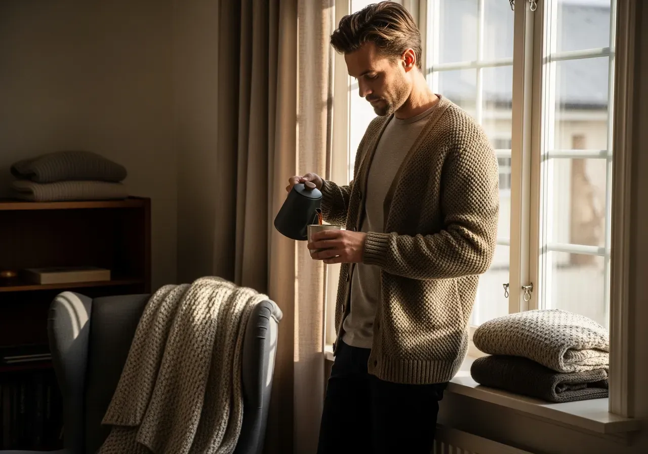 Marinblå grovstickad kofta guide