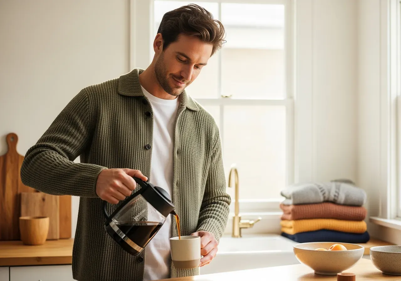 Marinblå kashmirkofta med dragkedja