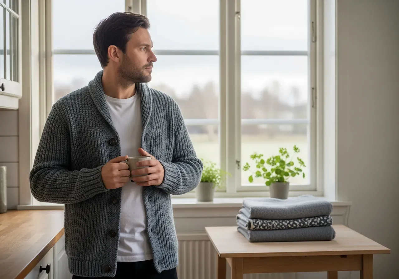 Brun stickad skjortjacka i lager