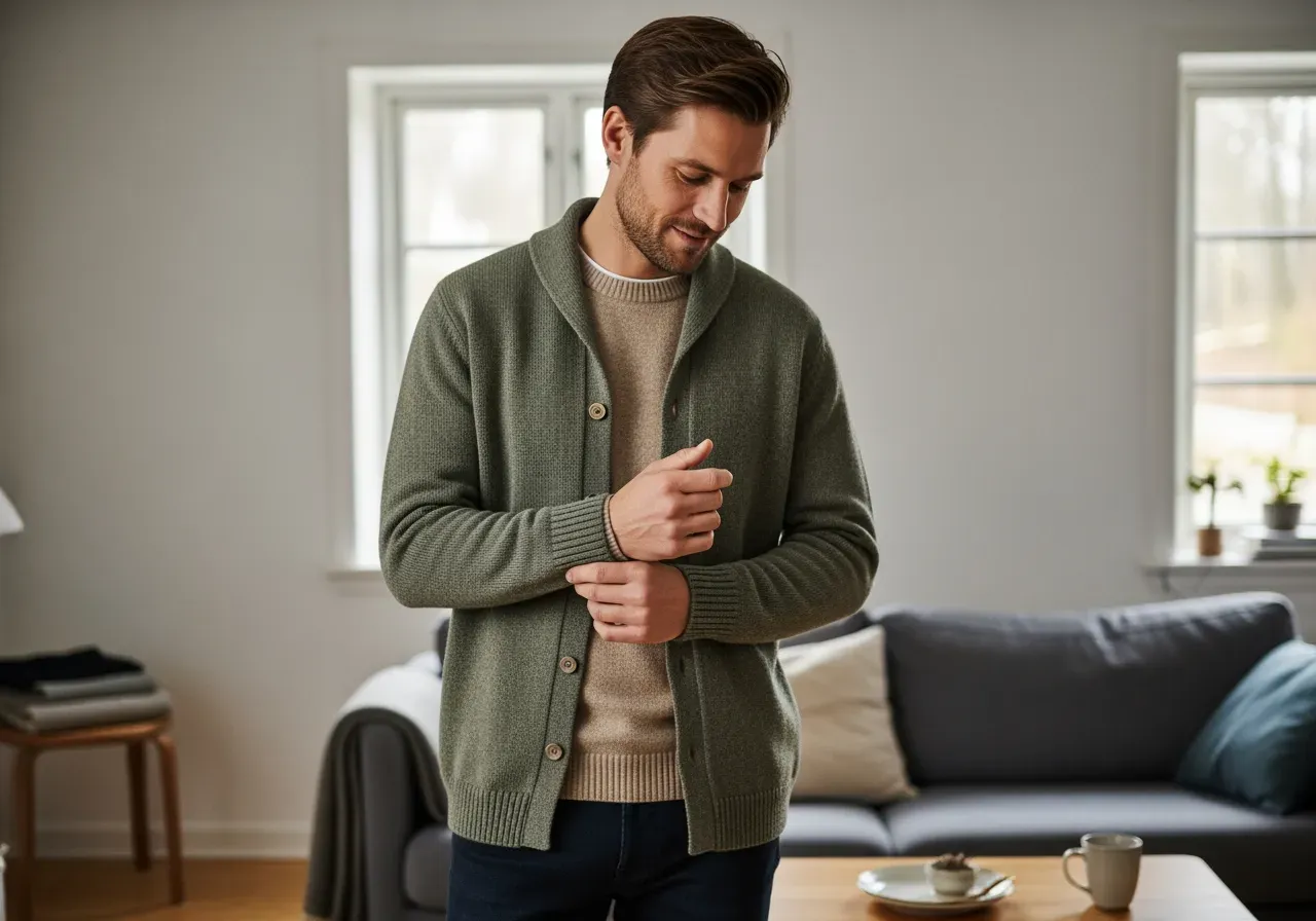 Färgmatchning greige och marinblå piké