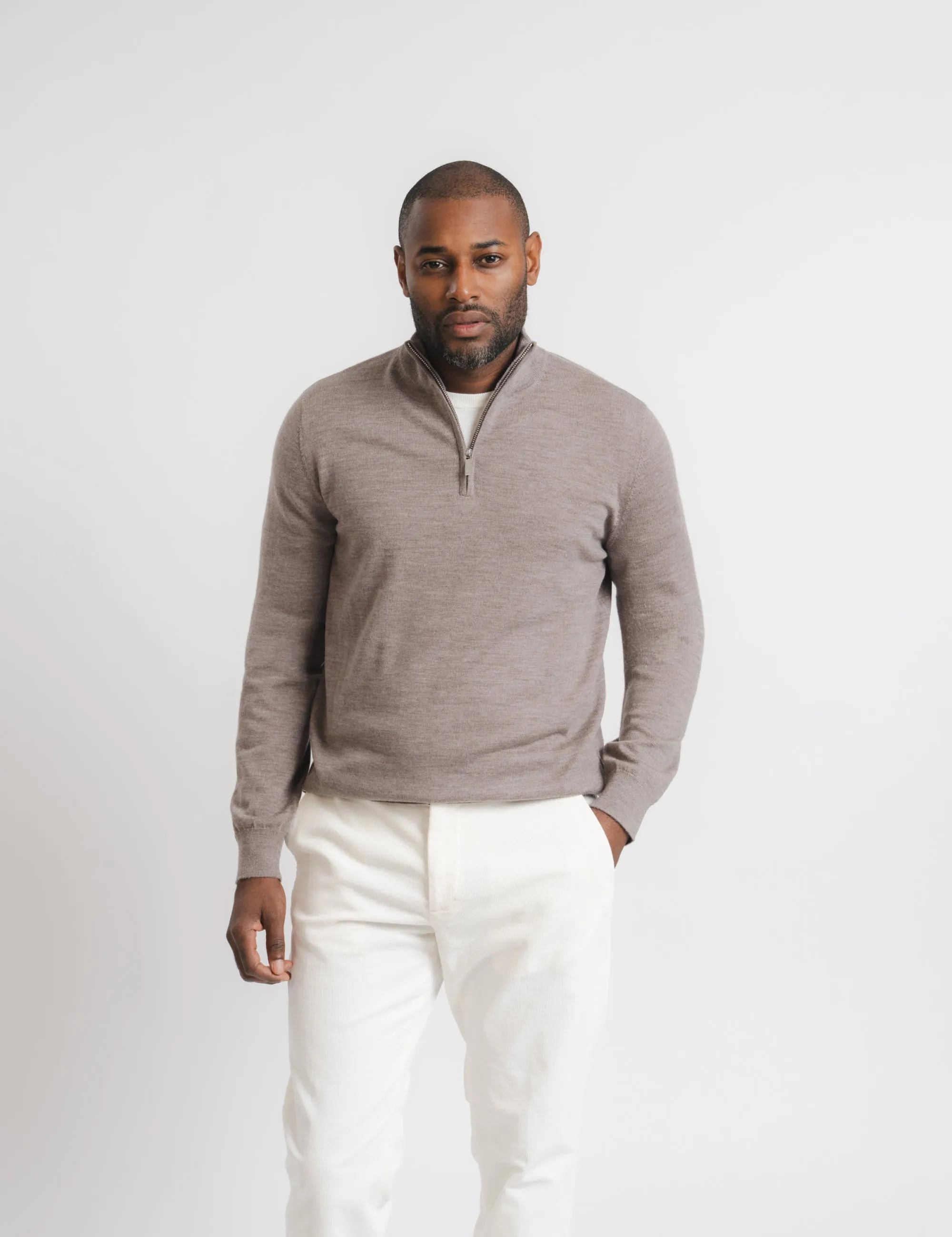 Cashfeel Merino Half Zip - Brown