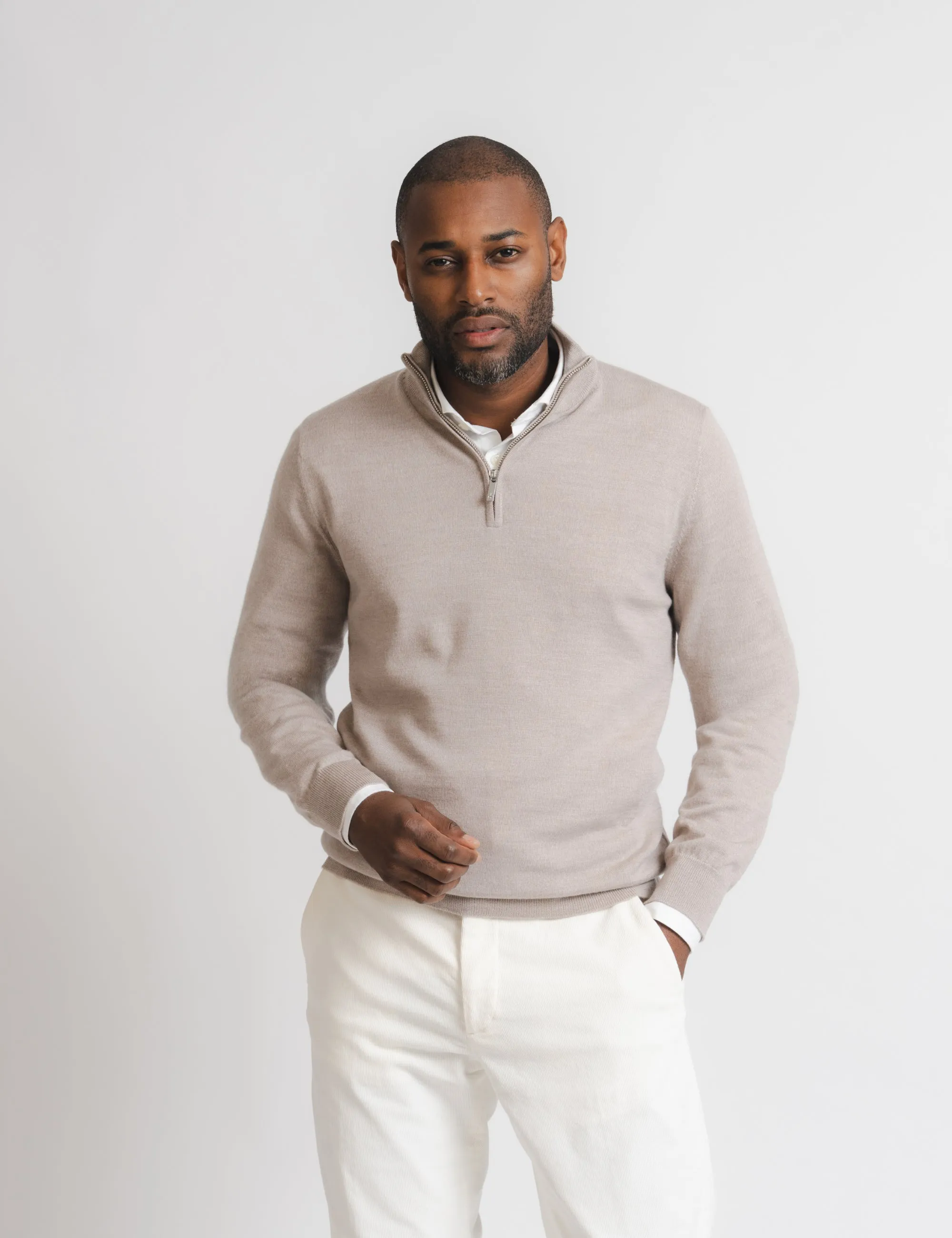 Cashfeel Merino Half Zip - Taupe