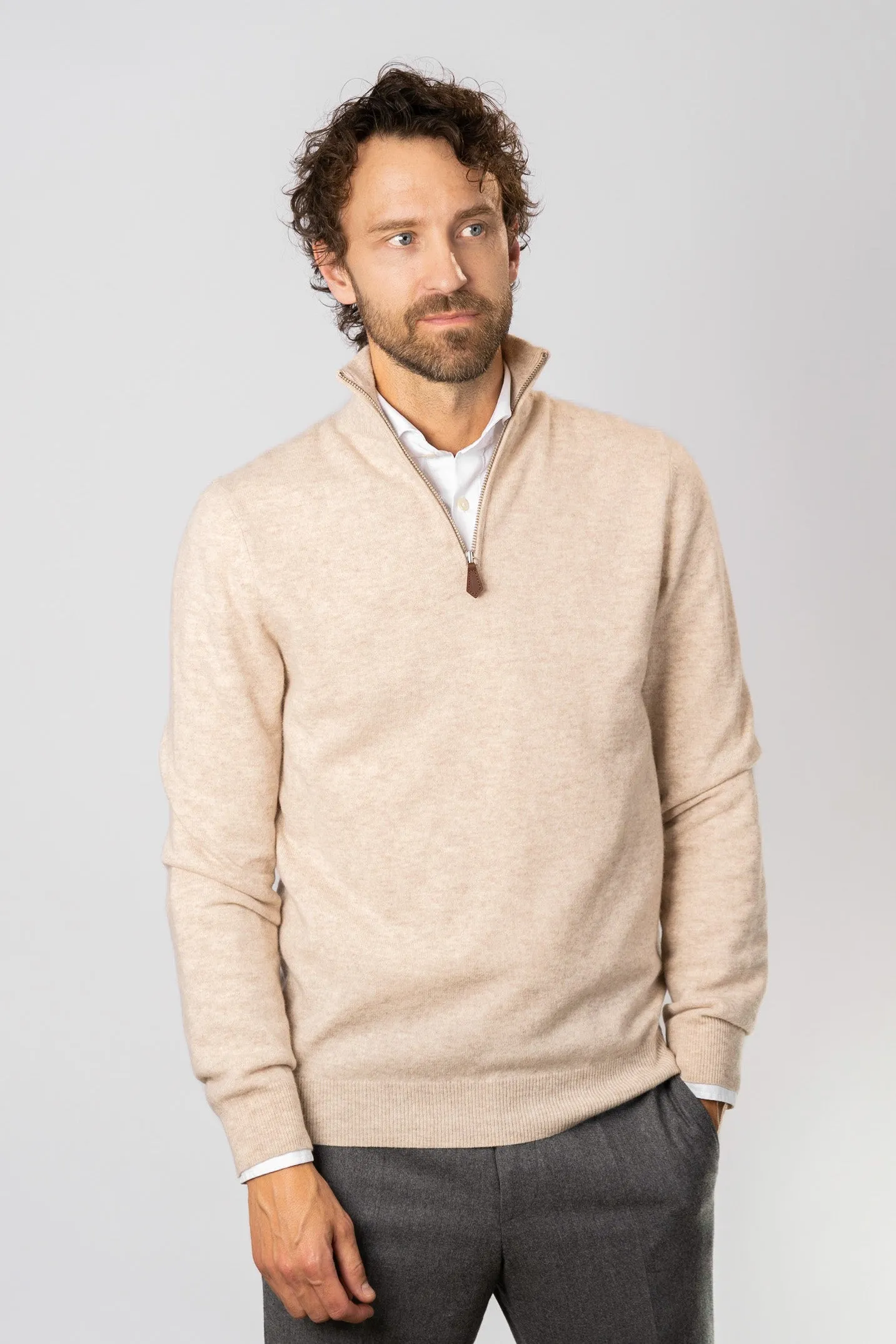 Half Zip Cashmere Sweater - Beige