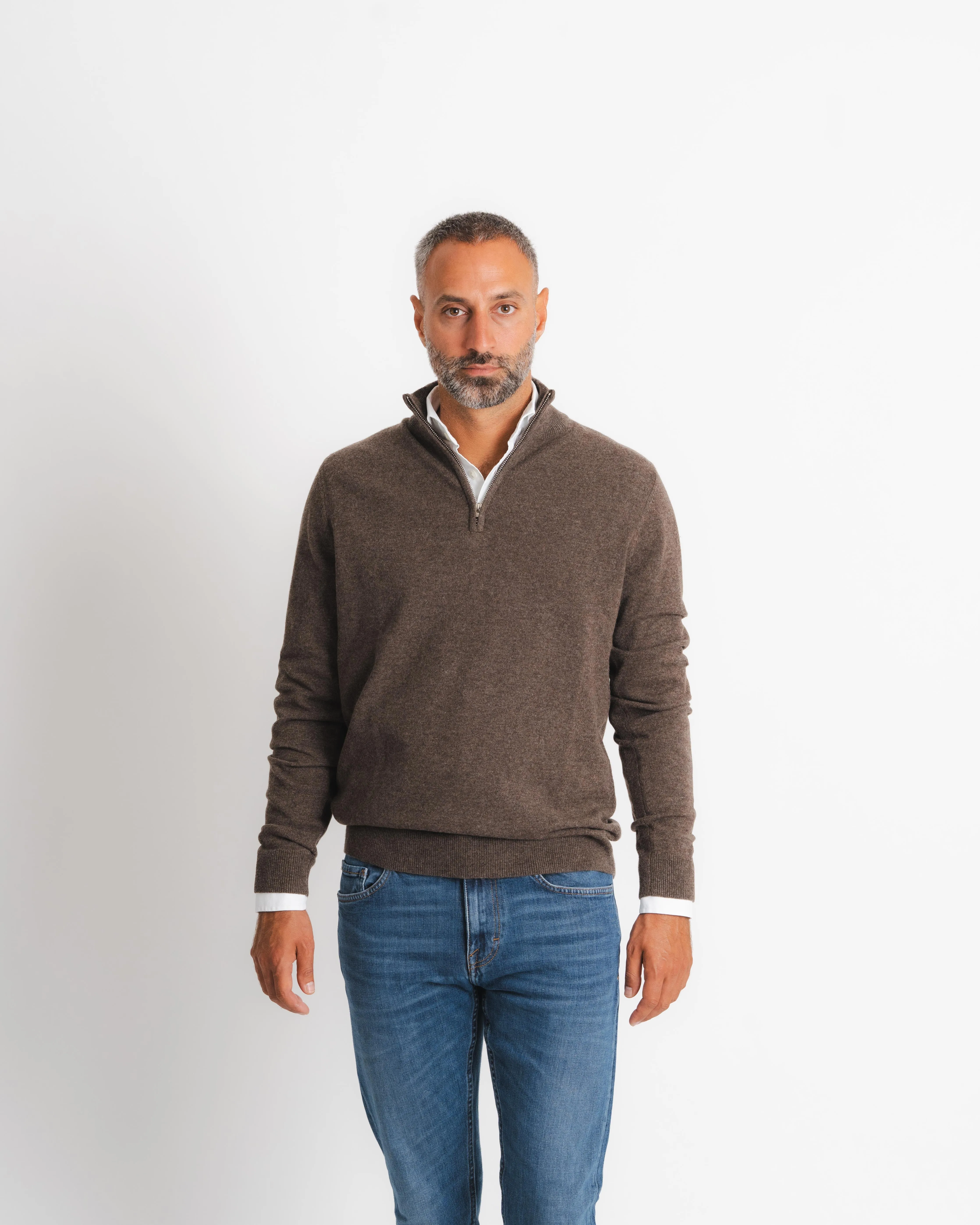 Wool Cashmere Half zip - Brown