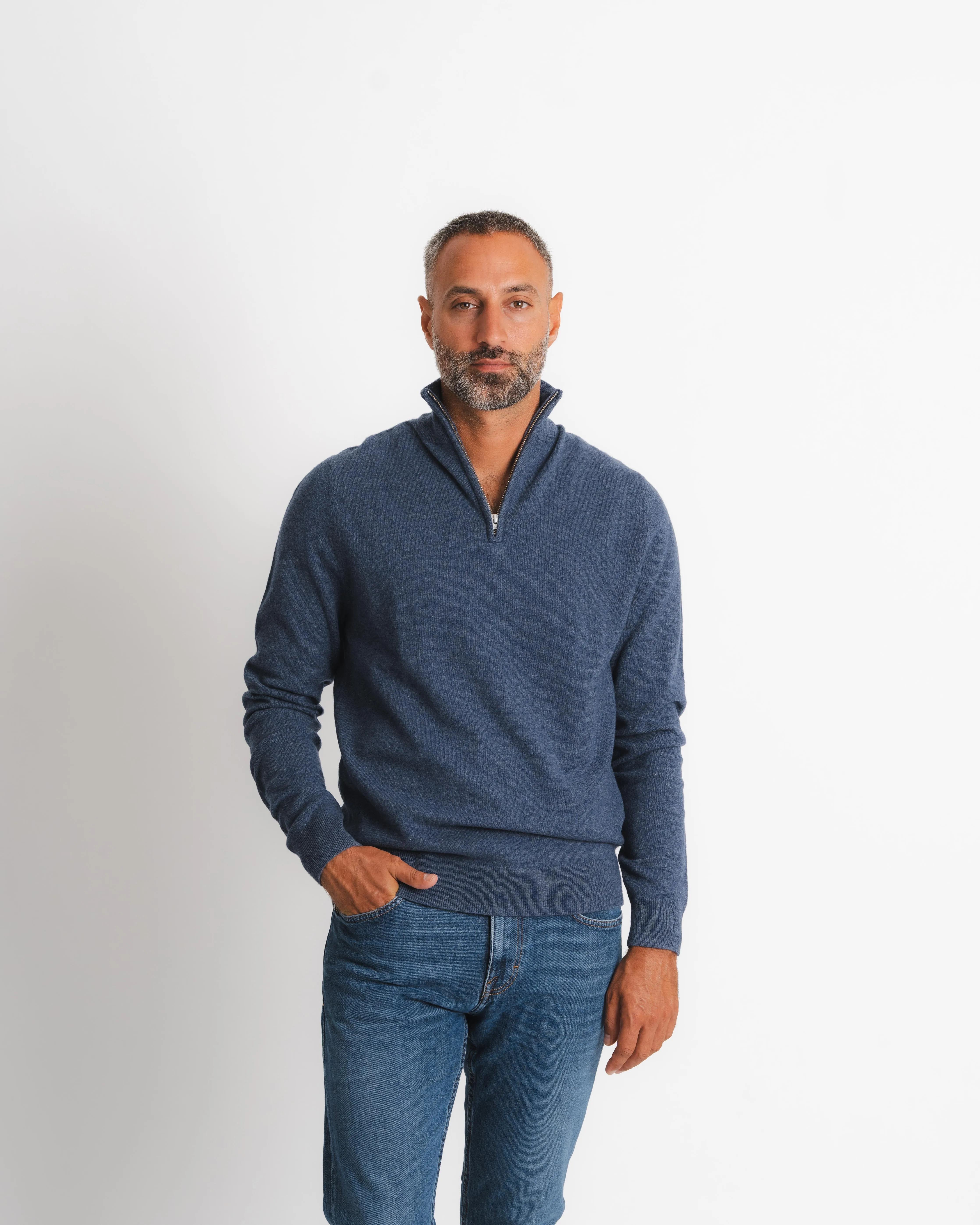 Wool Cashmere Half zip - Denim Blue