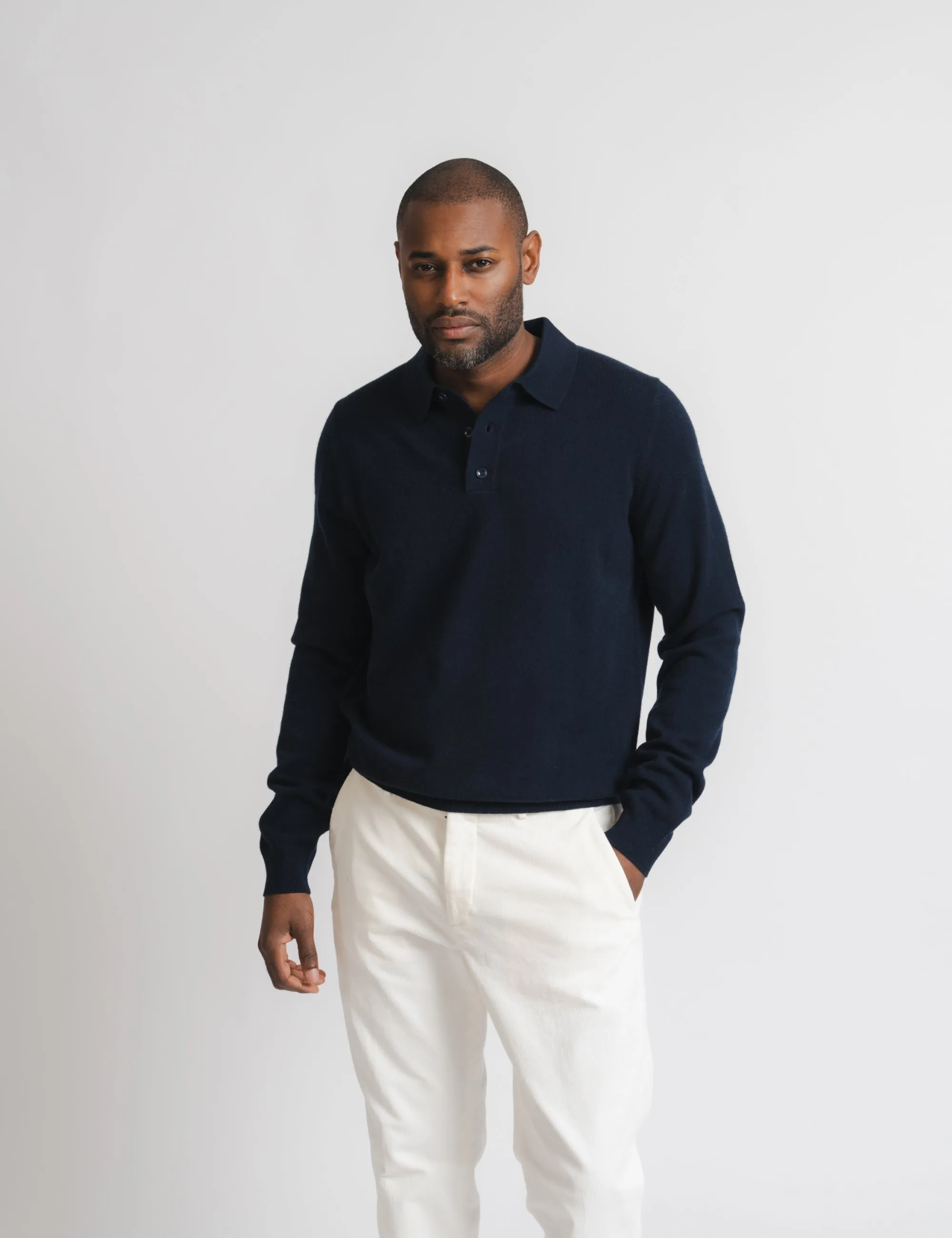 Wool Cashmere Polo - Navy