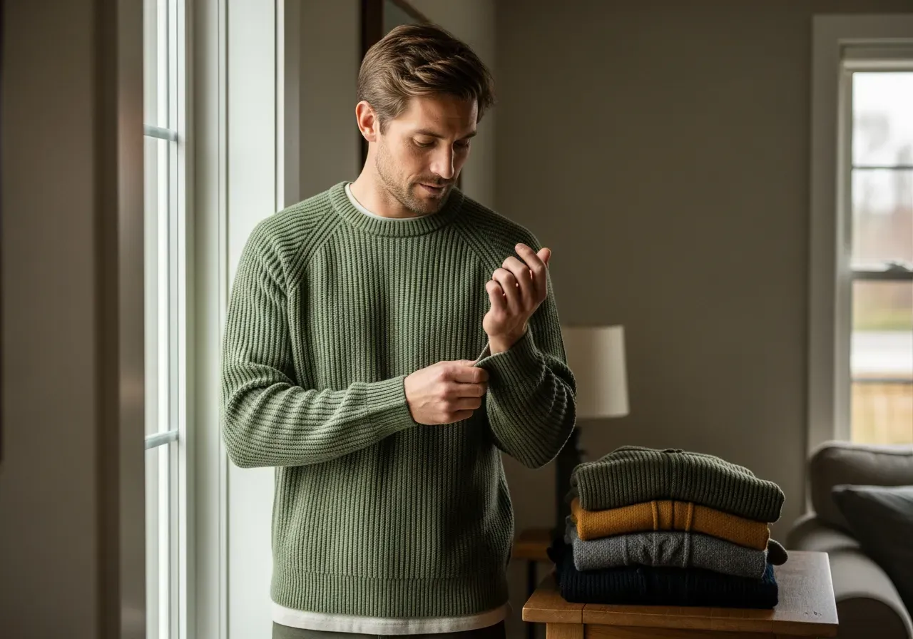 Färgval kashmirtröja rundhals taupe azurblå