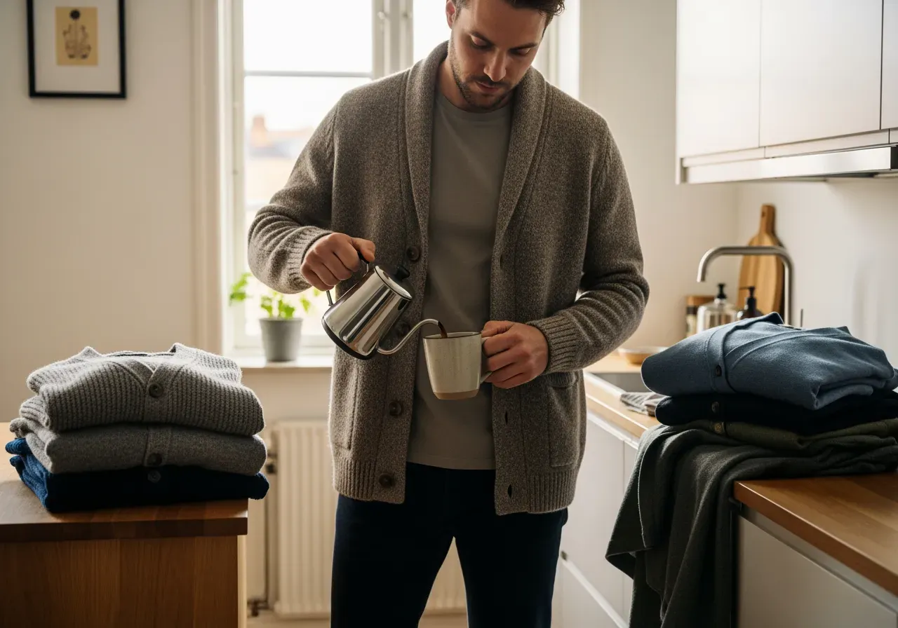 Merinotröjor rundhals grön och taupe