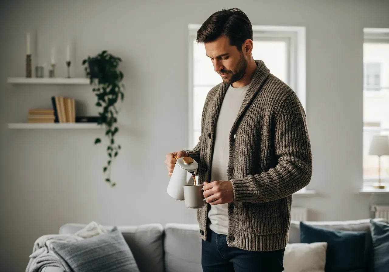 Merino rundhals och skjortjacka grön brun