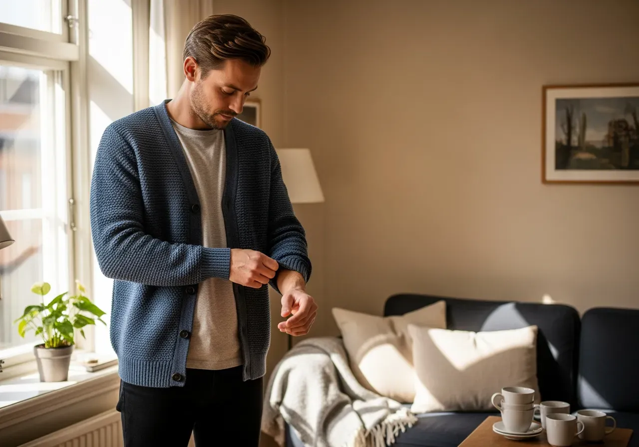 Stickad t-tröja benvit mot elefantgrå